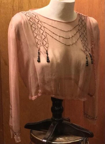 Pink vintage blouse with black embroidery