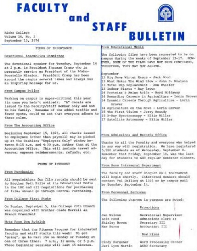 Faculty Bulletin, Volume 14, No. 2, September 13, 1976