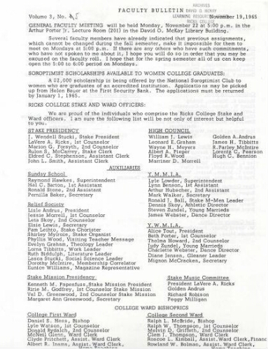 Faculty Bulletin, Volume 3, No. 5, November 19, 1965