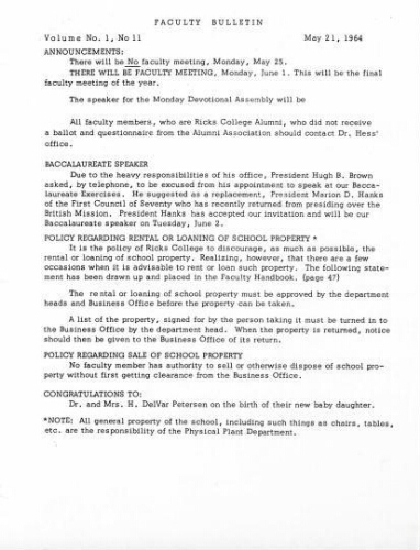 Faculty Bulletin, Volume 2, No. 12, March 31, 1965