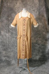 Brown Linen Dress With Cross Stitch Design