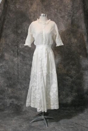 White Cotton Tea Dress With Embroidered Flowers
