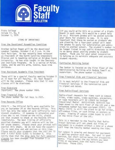 Faculty Bulletin, Volume 17, No. 4, October 1, 1979