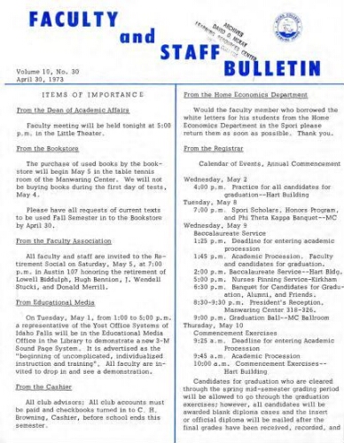 Faculty Bulletin, Volume 10, No. 30, April 30, 1973
