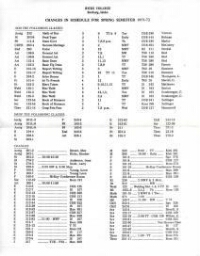 Changes in Schedule for Spring Semester 1971-72