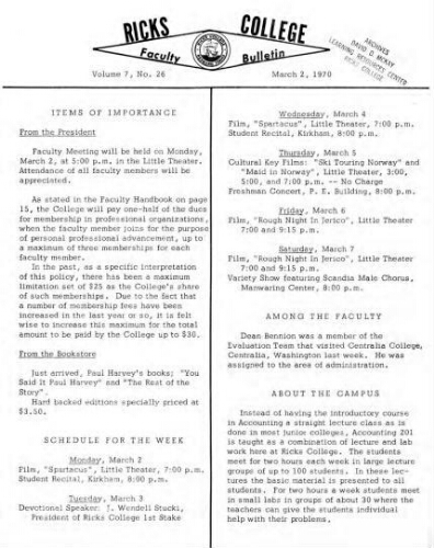 Faculty Bulletin, Volume 7, No. 26, March 2, 1970