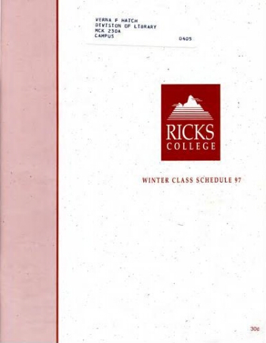 Ricks College Winter Class Schedule