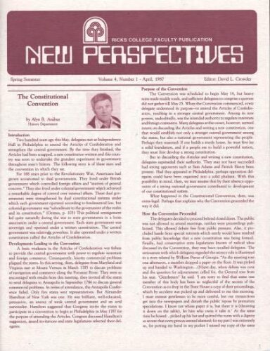 Ricks College New Perspectives 4, No. 1 - April, 1987