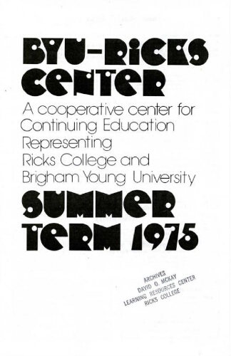 BYU-Ricks Center for Continuing Education, Summer Term 1975