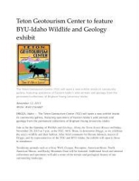 Teton Geotourism Center to feature BYU‐Idaho Wildlife and Geology exhibit