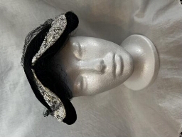 Velvet and scalloped bead hat