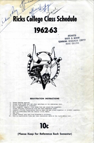 Ricks College Class Schedule 1962-63