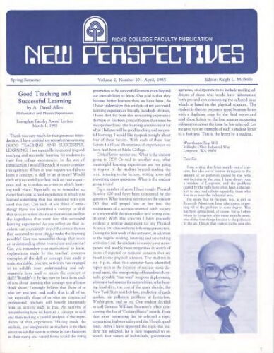 Ricks College New Perspectives Vol. 2, No. 10- April, 1985