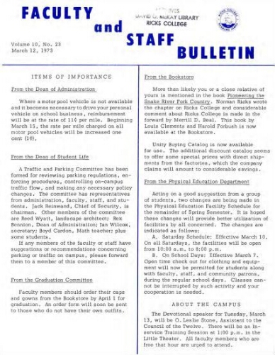 Faculty Bulletin, Volume 10, No. 23, March 12, 1973