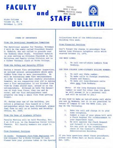 Faculty Bulletin, Volume 14, No. 9, November 1, 1976
