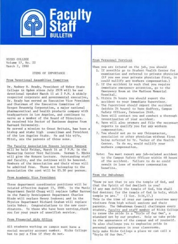 Faculty Bulletin, Volume 17, No. 22, March 7, 1980