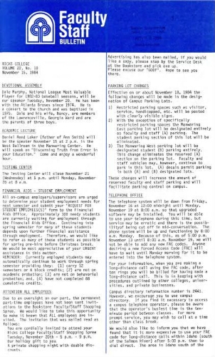 Faculty Bulletin, Volume 22, No. 10, November 15, 1984