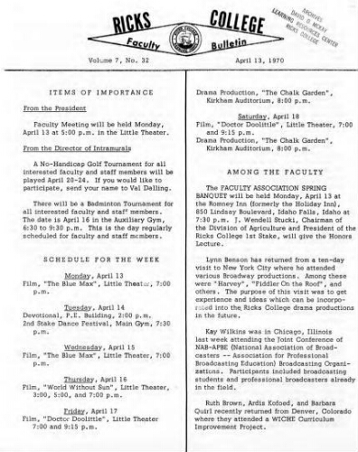 Faculty Bulletin, Volume 7, No. 32, April 13, 1970