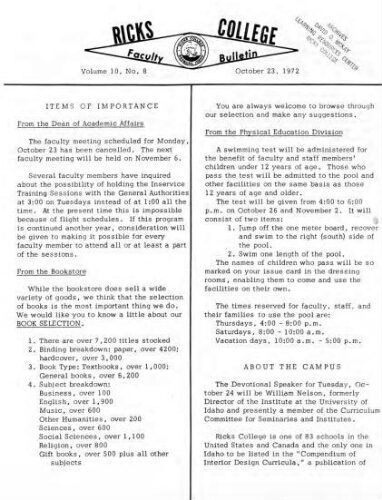 Faculty Bulletin, Volume 10, No. 8, October 23, 1972