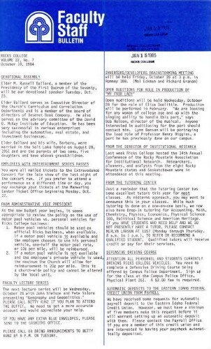 Faculty Bulletin, Volume 22, No. 7, October 18, 1984