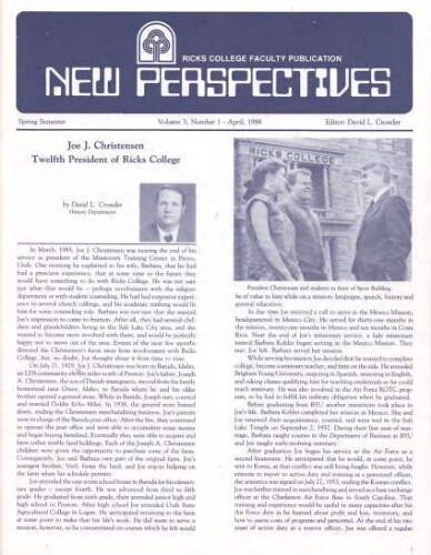 Ricks College New Perspectives 3, No. 1 - April, 1986