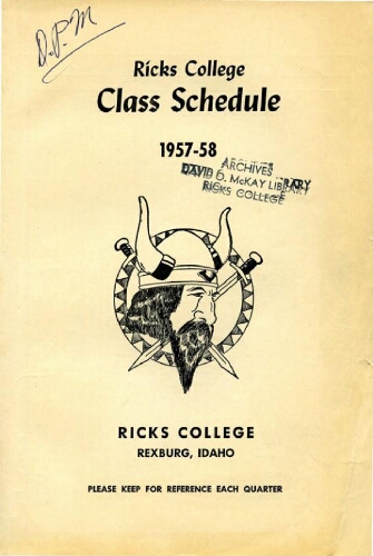 Ricks College Class Schedule 1957-58