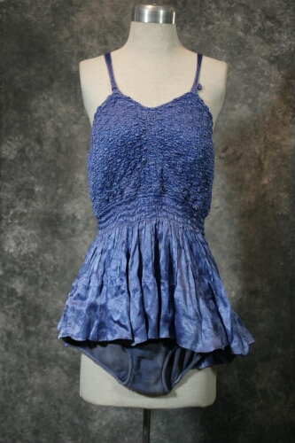 Blue Knit Swimsuit With Satin Skirt