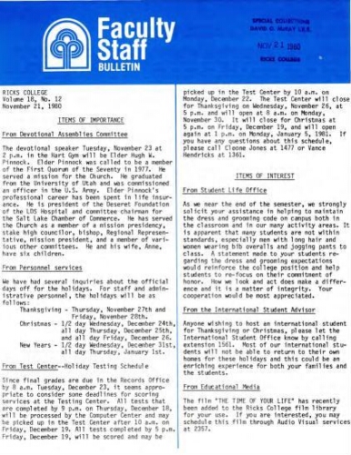 Faculty Bulletin, Volume 18, No. 12, November 21, 1980