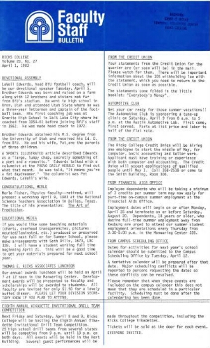 Faculty Bulletin, Volume 20, No. 27, April 1, 1983