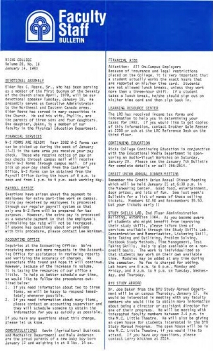 Faculty Bulletin, Volume 20, No. 16, January 14, 1983