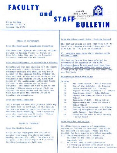 Faculty Bulletin, Volume 14, No. 8, October 25, 1976