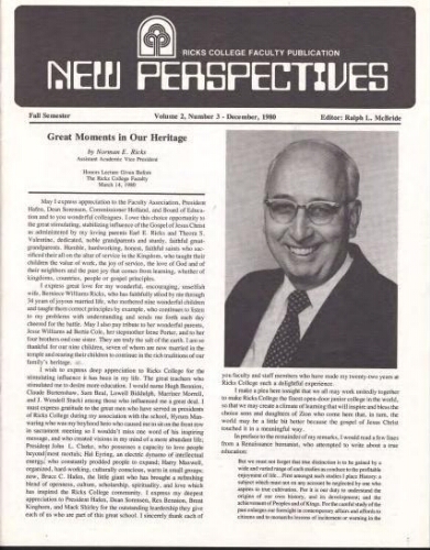 Ricks College New Perspectives 2, No. 3 - December, 1980
