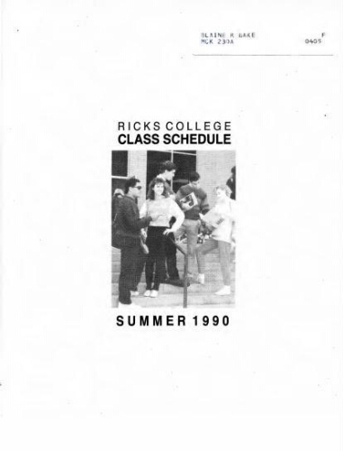 Ricks College Class Schedule Summer 1990.