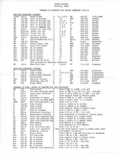 Changes in Schedule for Spring Semester 1970-71