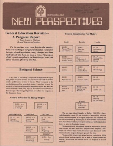 Ricks College New Perspectives - General Education Revision--A Progress Report