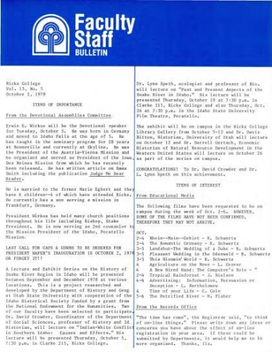 Faculty Bulletin, Volume 15, No. 5, October 2, 1978