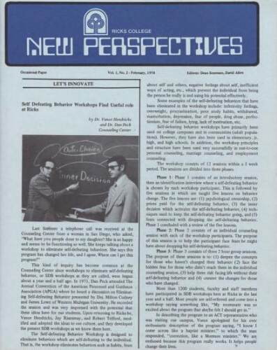 Ricks College New Perspectives Vol. 1, No. 2 - February, 1974