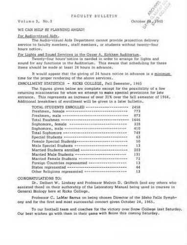 Faculty Bulletin, Volume 3, No. 3, October 26, 1965