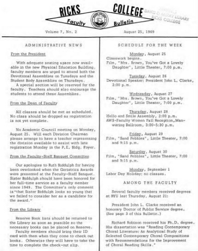 Faculty Bulletin, Volume 7, No. 2, August 25, 1969