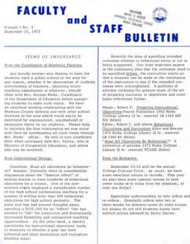 Faculty Bulletin, Volume 11, No. 3, September 10, 1973