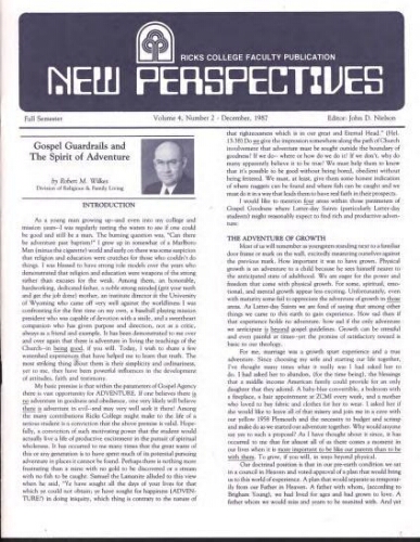 Ricks College New Perspectives 4, No. 2 - December, 1987
