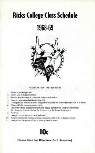 Ricks College Class Schedule 1968-69