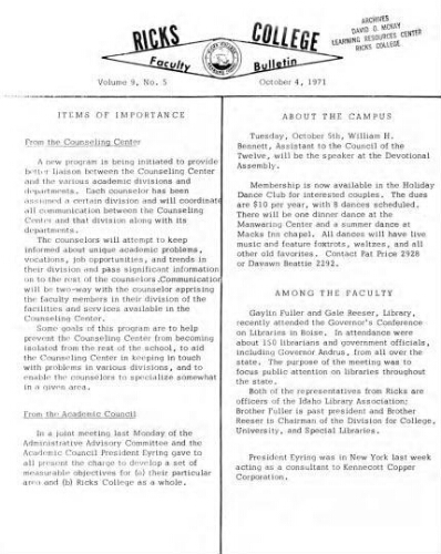 Faculty Bulletin, Volume 9, No. 5, October 4, 1971