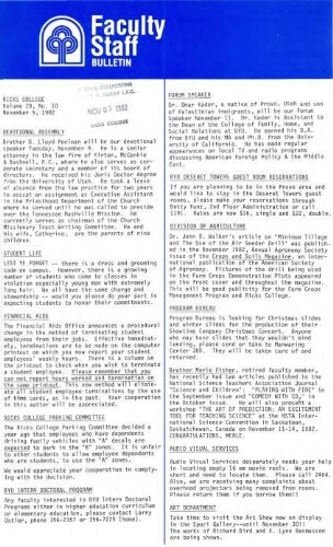 Faculty Bulletin, Volume 20, No. 10, November 5, 1982