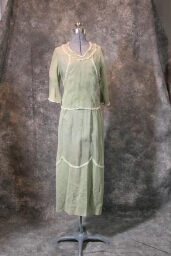 Olive Green Cotton Dress With Cream Lace