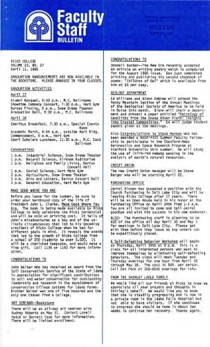 Faculty Bulletin, Volume 21, No. 29, April 11, 1984
