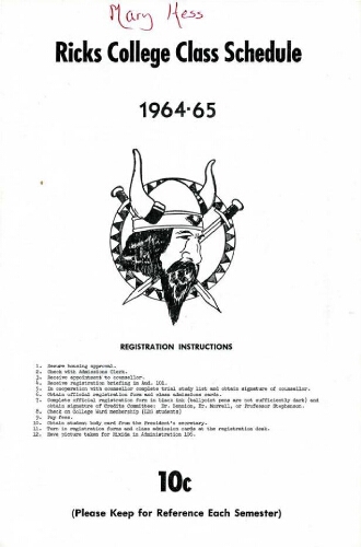 Ricks College Class Schedule 1964-65