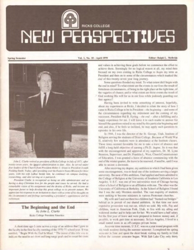 Ricks College New Perspectives Vol. 1, No. 10 -  April 1979