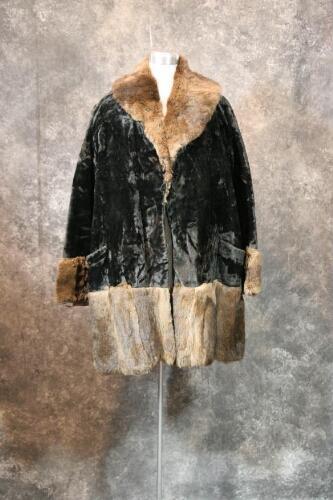 Black Velvet Coat With Beaver Fur Accents
